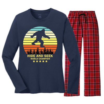 Funny Bigfoot Hide And Seek World Champion Women's Long Sleeve Flannel Pajama Set 