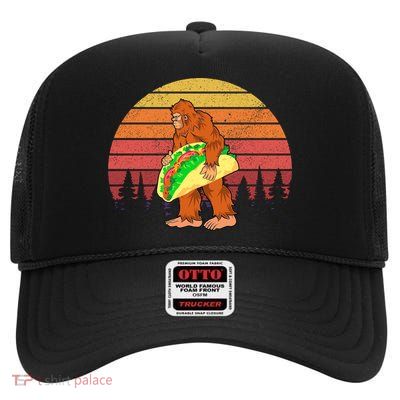 Funny Bigfoot Holding A Taco High Crown Mesh Back Trucker Hat