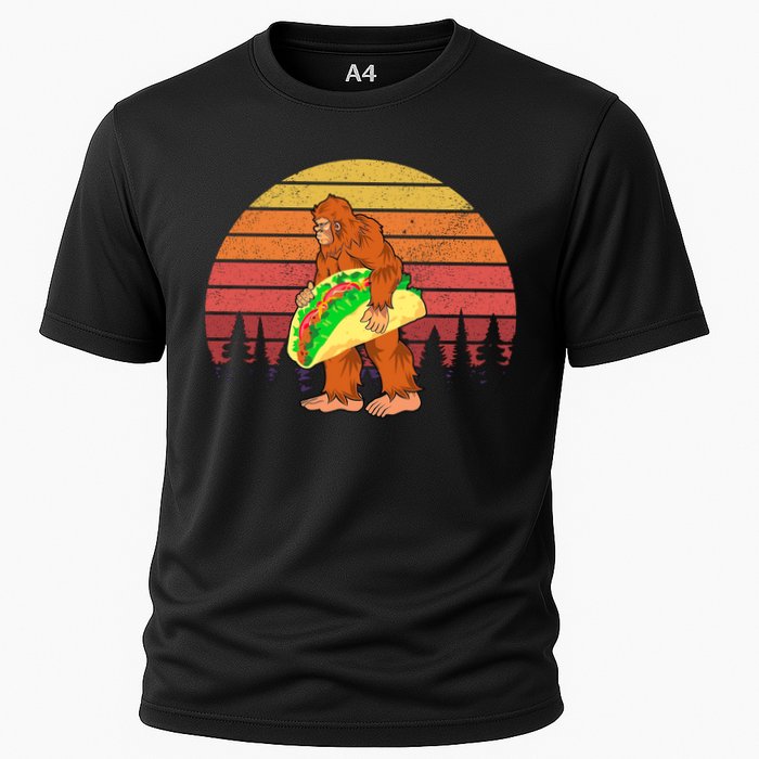 Funny Bigfoot Holding A Taco Cooling Performance Crew T-Shirt