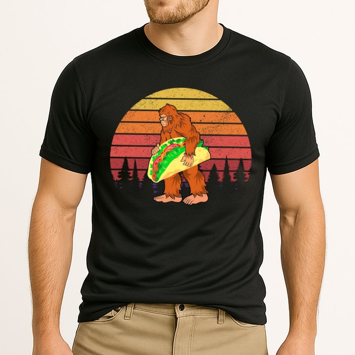 Funny Bigfoot Holding A Taco Cooling Performance Crew T-Shirt