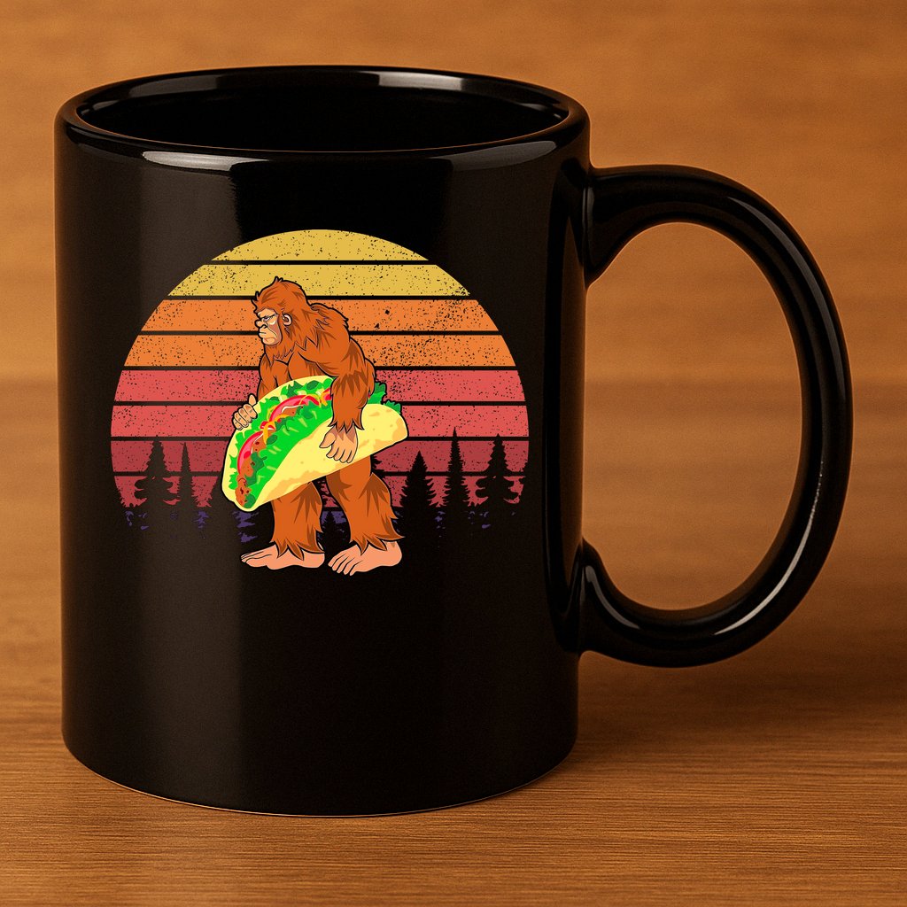 Funny Bigfoot Holding A Taco 11oz C Handle Ceramic Mug