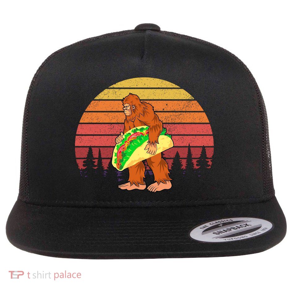 Funny Bigfoot Holding A Taco Flatbill Hat