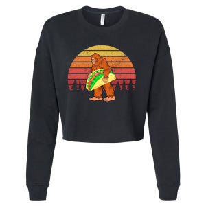 Funny Bigfoot Holding A Taco Cropped Pullover Crew