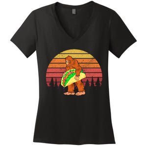 Funny Bigfoot Holding A Taco Women's V-Neck T-Shirt