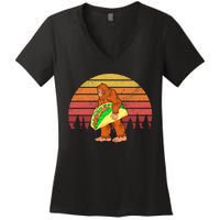 Funny Bigfoot Holding A Taco Women's V-Neck T-Shirt