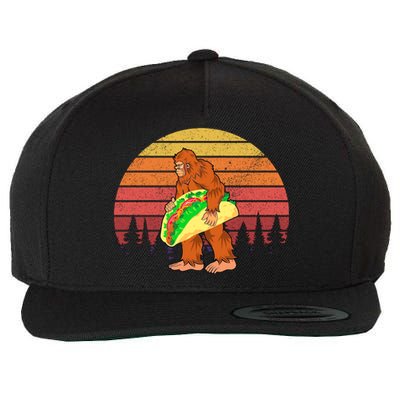 Funny Bigfoot Holding A Taco Wool Snapback Cap