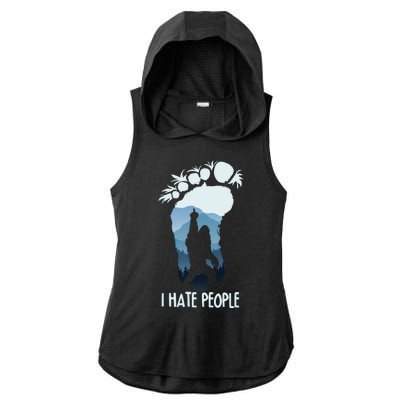 Funny Bigfoot I Hate People Ladies PosiCharge Tri-Blend Wicking Draft Hoodie Tank