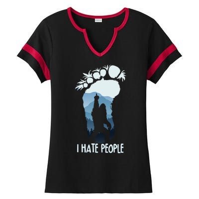 Funny Bigfoot I Hate People Ladies Halftime Notch Neck Tee