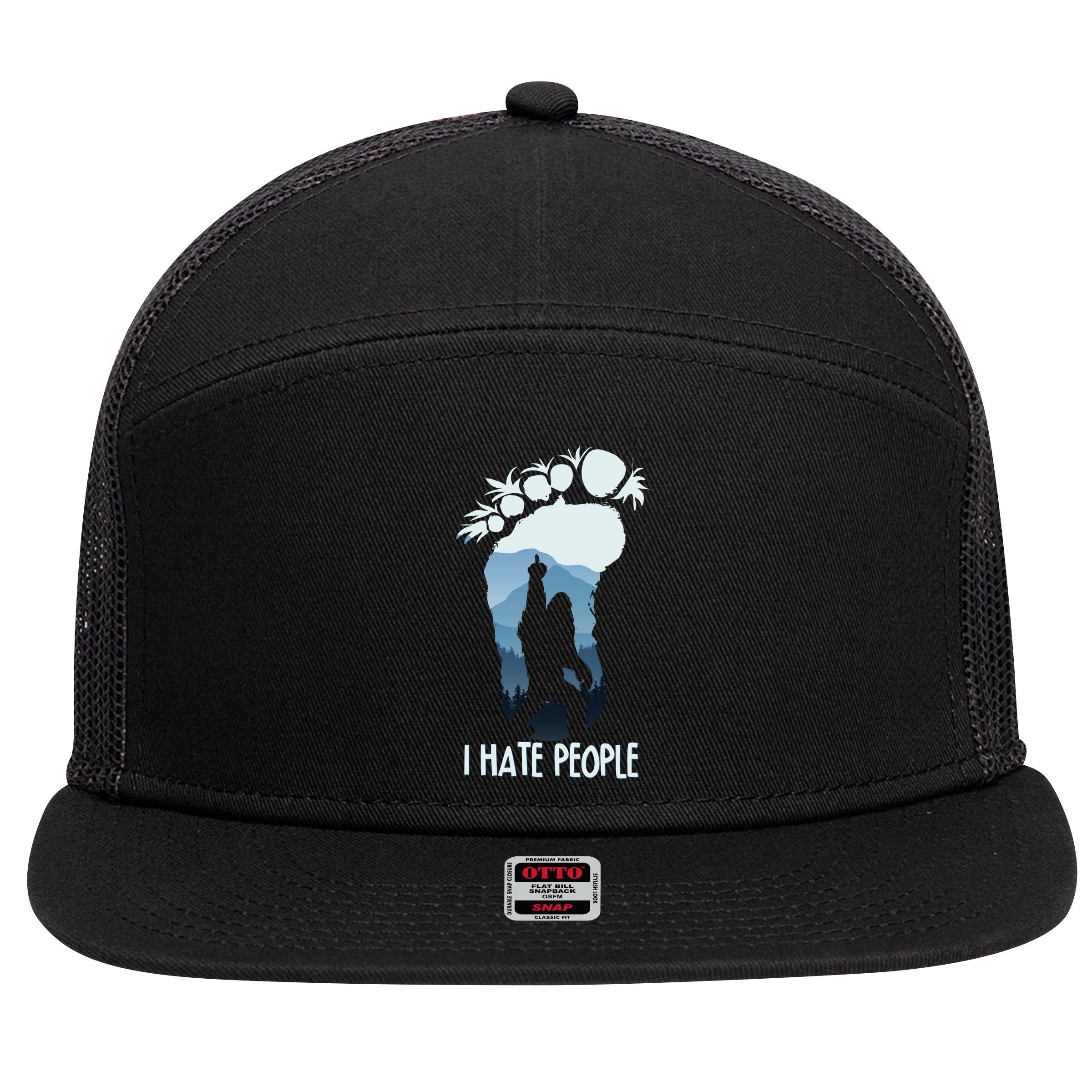 Funny Bigfoot I Hate People 7 Panel Mesh Trucker Snapback Hat