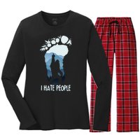 Funny Bigfoot I Hate People Women's Long Sleeve Flannel Pajama Set 