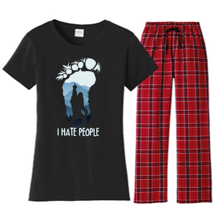 Funny Bigfoot I Hate People Women's Flannel Pajama Set