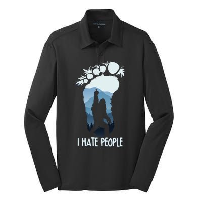 Funny Bigfoot I Hate People Silk Touch Performance Long Sleeve Polo