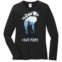 Funny Bigfoot I Hate People Ladies Long Sleeve Shirt