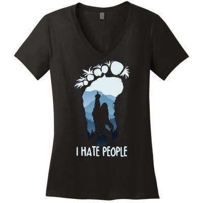 Funny Bigfoot I Hate People Women's V-Neck T-Shirt