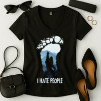 Funny Bigfoot I Hate People Women's V-Neck T-Shirt