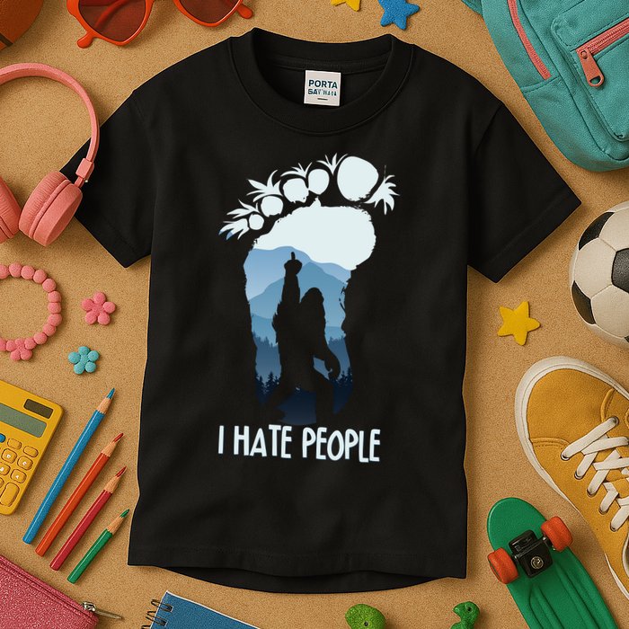 Funny Bigfoot I Hate People Kids T-Shirt