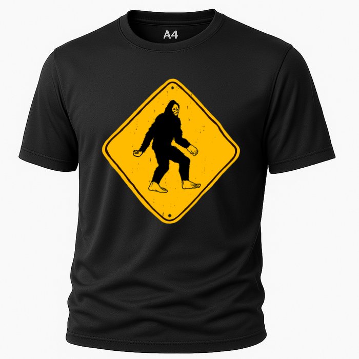 Funny Bigfoot Road Sign Cooling Performance Crew T-Shirt
