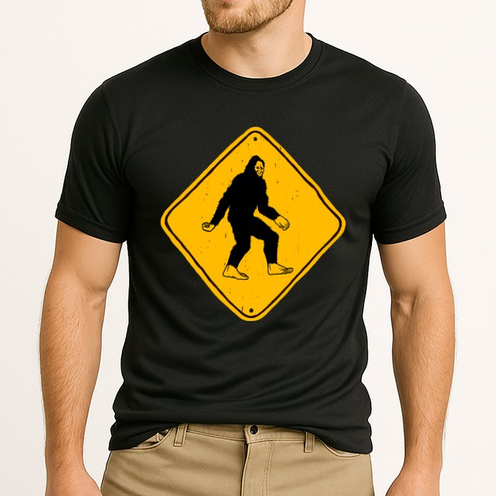 Funny Bigfoot Road Sign Cooling Performance Crew T-Shirt