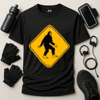 Funny Bigfoot Road Sign Cooling Performance Crew T-Shirt