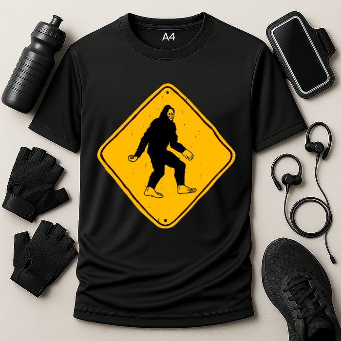Funny Bigfoot Road Sign Cooling Performance Crew T-Shirt