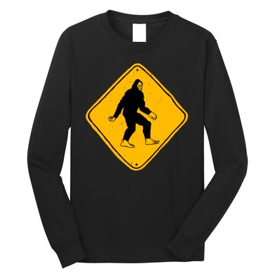 Funny Bigfoot Road Sign Long Sleeve Shirt