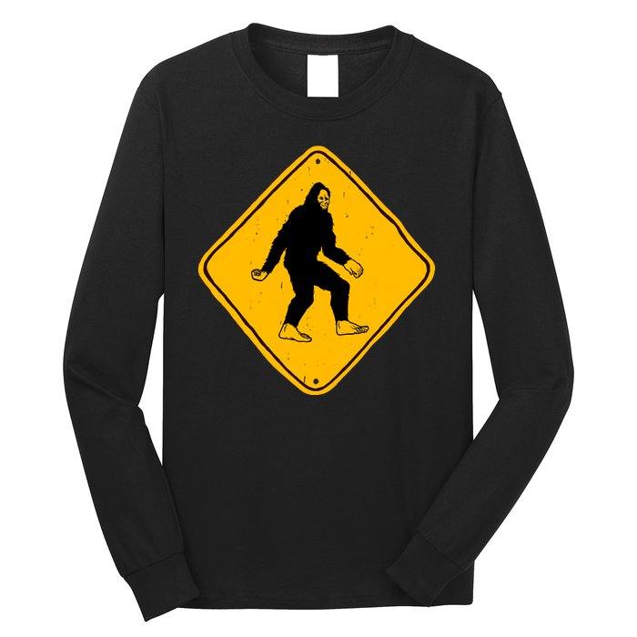 Funny Bigfoot Road Sign Long Sleeve Shirt