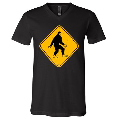 Funny Bigfoot Road Sign V-Neck T-Shirt