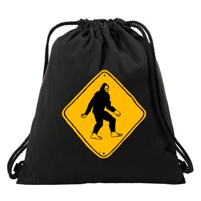 Funny Bigfoot Road Sign Drawstring Bag