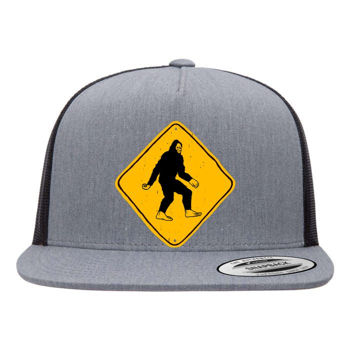 Funny Bigfoot Road Sign Flat Bill Trucker Hat