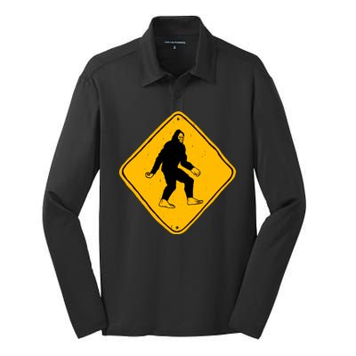 Funny Bigfoot Road Sign Silk Touch Performance Long Sleeve Polo