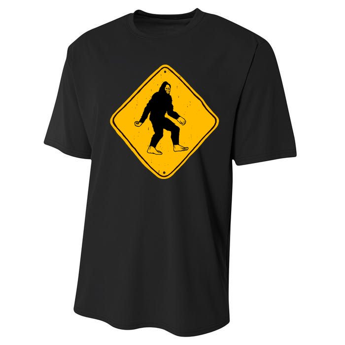 Funny Bigfoot Road Sign Performance Sprint T-Shirt