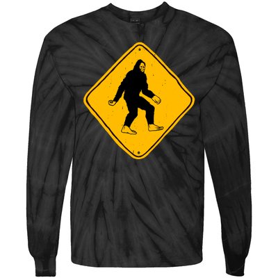 Funny Bigfoot Road Sign Tie-Dye Long Sleeve Shirt