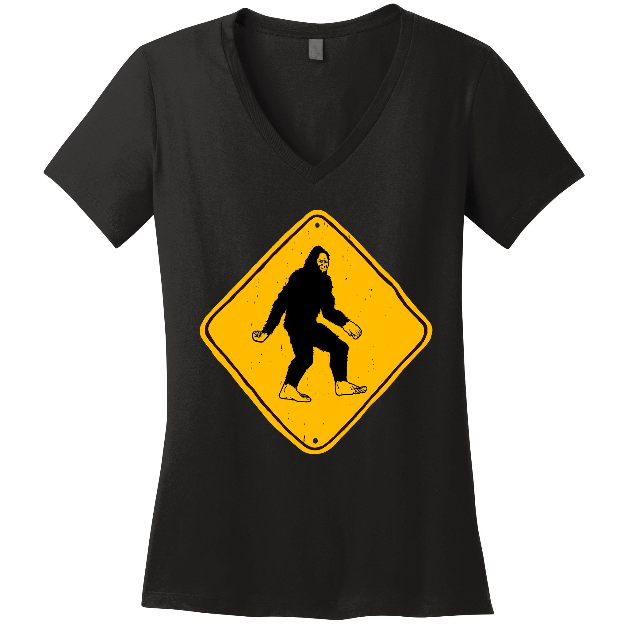 Funny Bigfoot Road Sign Women's V-Neck T-Shirt