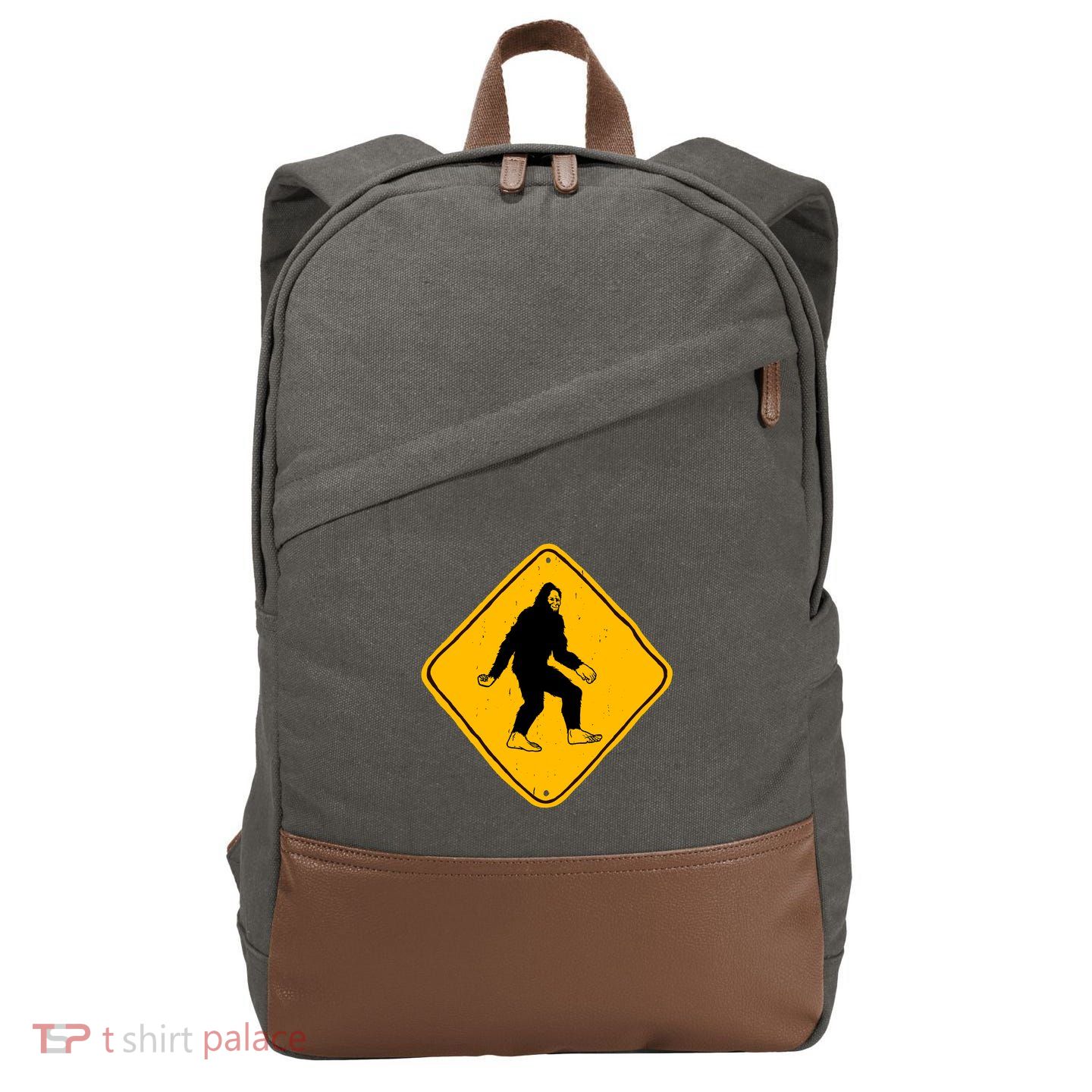 Funny Bigfoot Road Sign Cotton Canvas Backpack