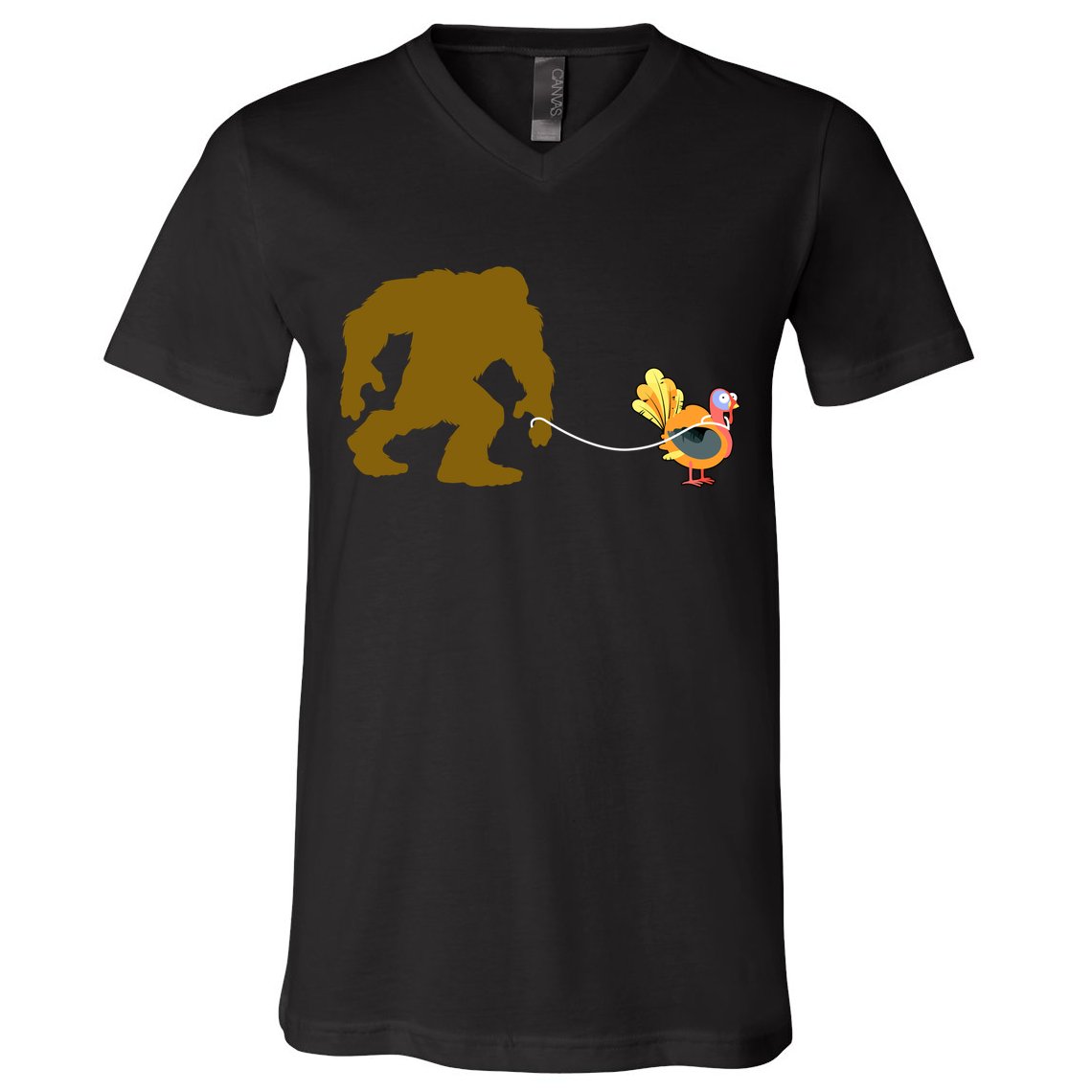 Funny Bigfoot Thanksgiving Turkey V-Neck T-Shirt