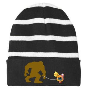 Funny Bigfoot Thanksgiving Turkey Striped Beanie with Solid Band