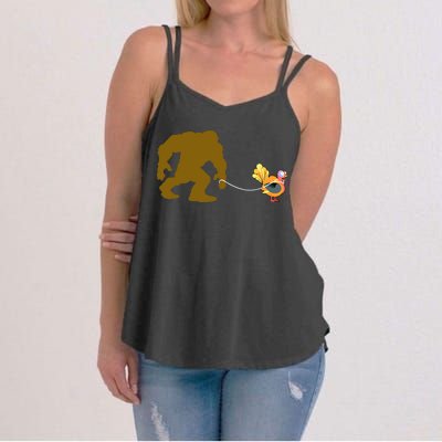 Funny Bigfoot Thanksgiving Turkey Women's Strappy Tank