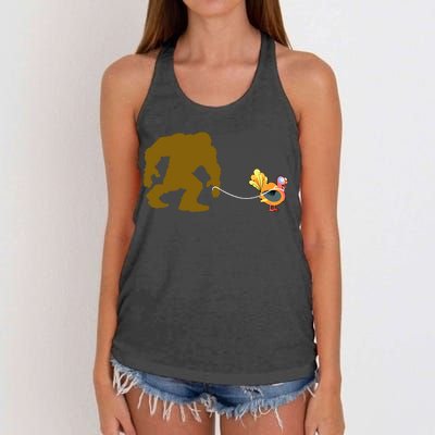 Funny Bigfoot Thanksgiving Turkey Women's Knotted Racerback Tank