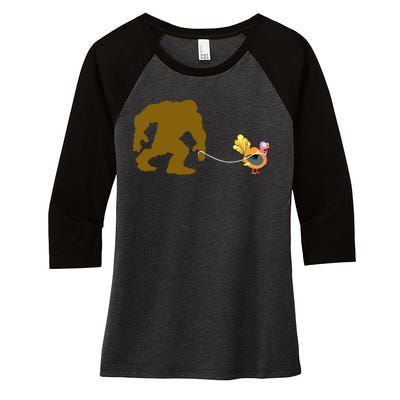 Funny Bigfoot Thanksgiving Turkey Women's Tri-Blend 3/4-Sleeve Raglan Shirt