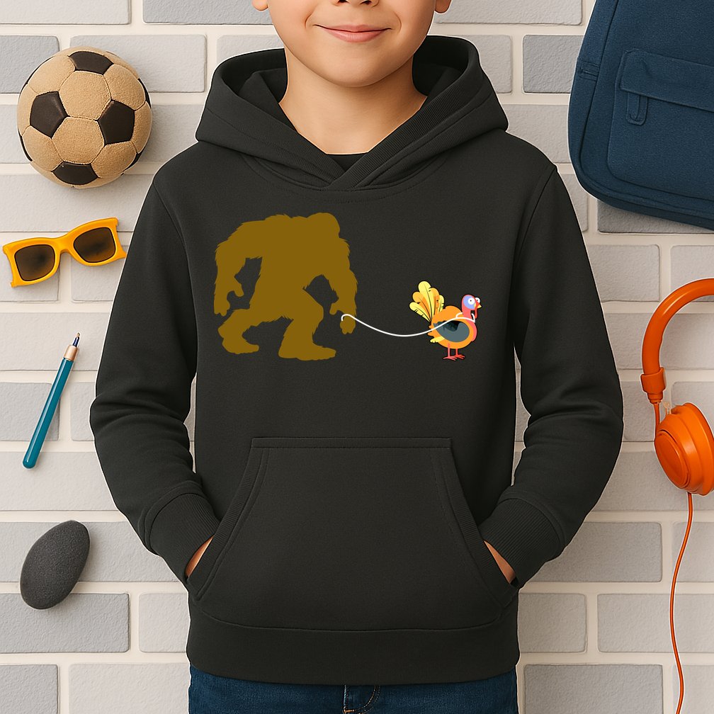 Funny Bigfoot Thanksgiving Turkey Kids Hoodie