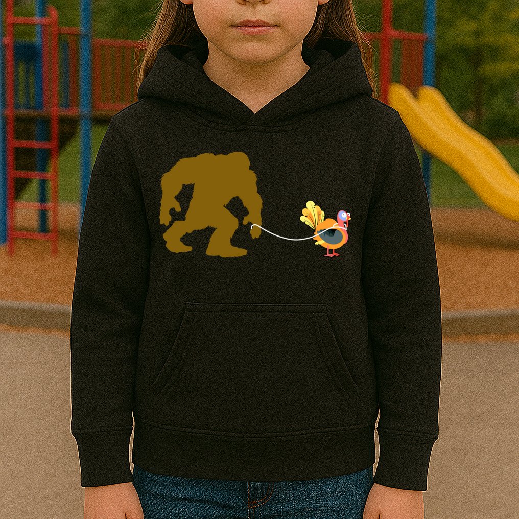 Funny Bigfoot Thanksgiving Turkey Kids Hoodie