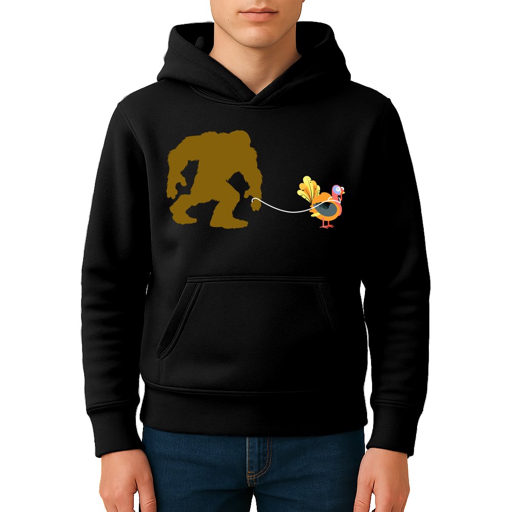 Funny Bigfoot Thanksgiving Turkey Kids Hoodie