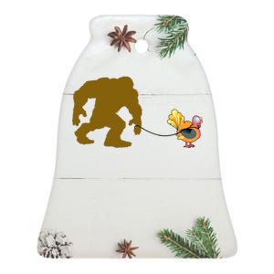 Funny Bigfoot Thanksgiving Turkey Ceramic Bell Ornament