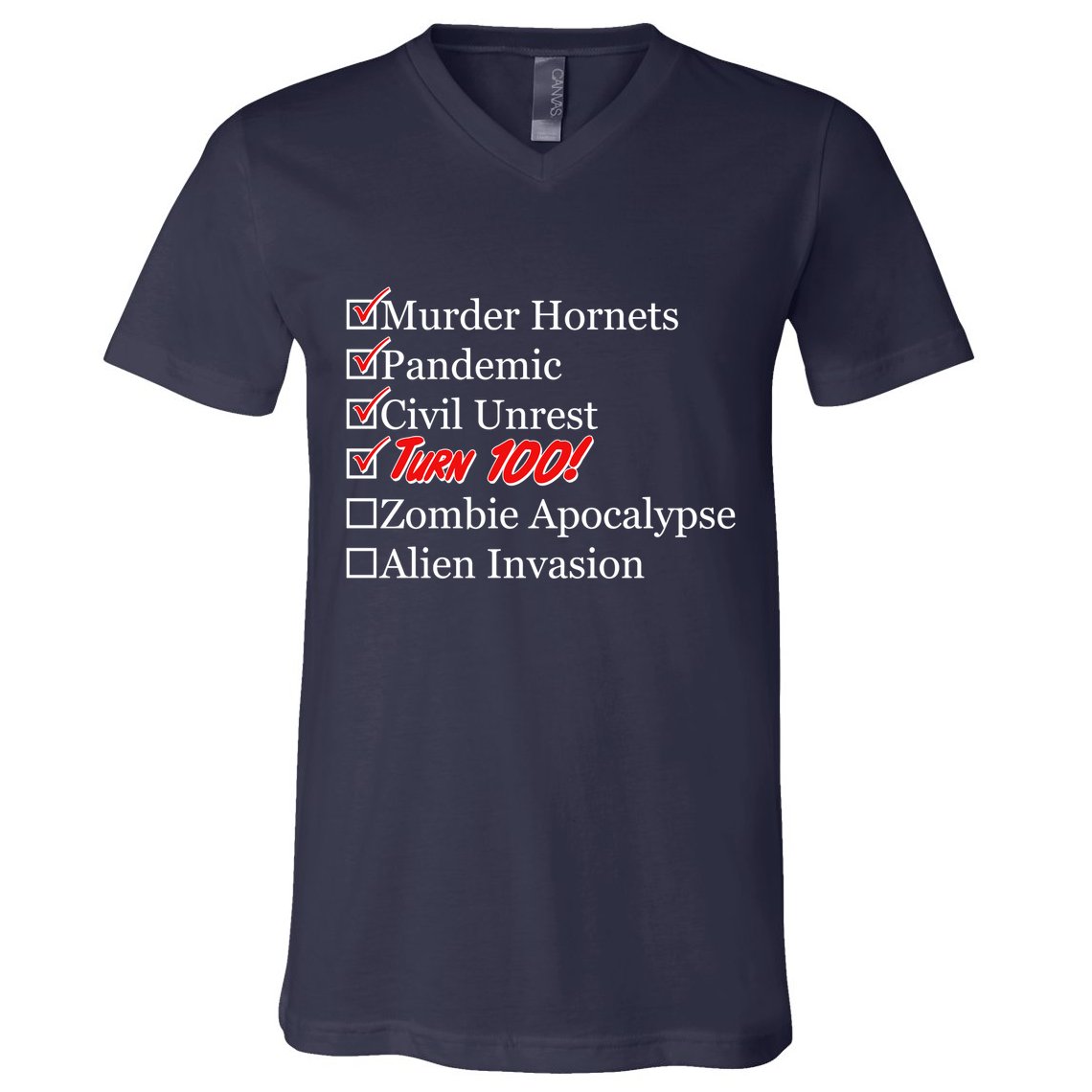 Funny Birthday In Quarantine Checklist 100th Birthday V-Neck T-Shirt