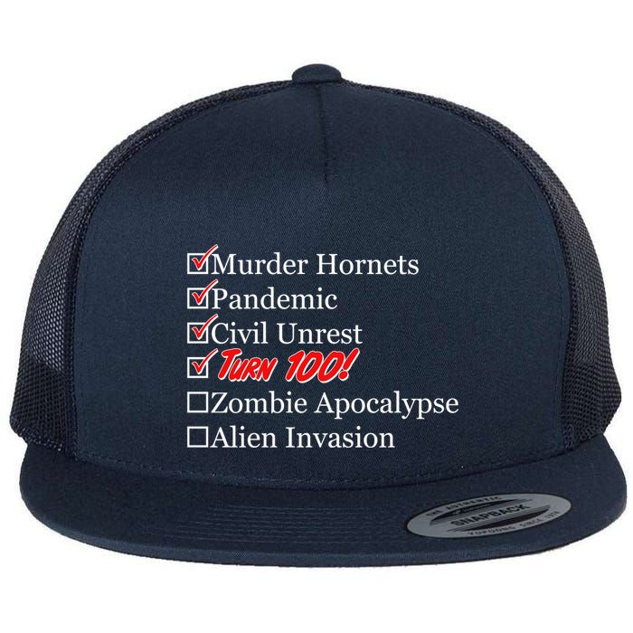 Funny Birthday In Quarantine Checklist 100th Birthday Flat Bill Trucker Hat
