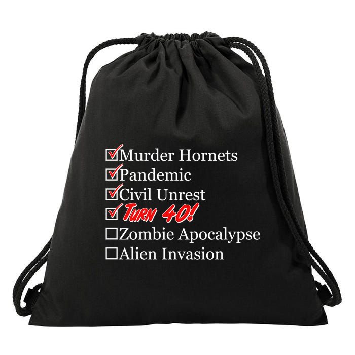 Funny Birthday in Quarantine Checklist 40th Birthday Drawstring Bag