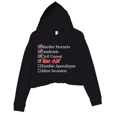 Funny Birthday in Quarantine Checklist 40th Birthday Crop Fleece Hoodie
