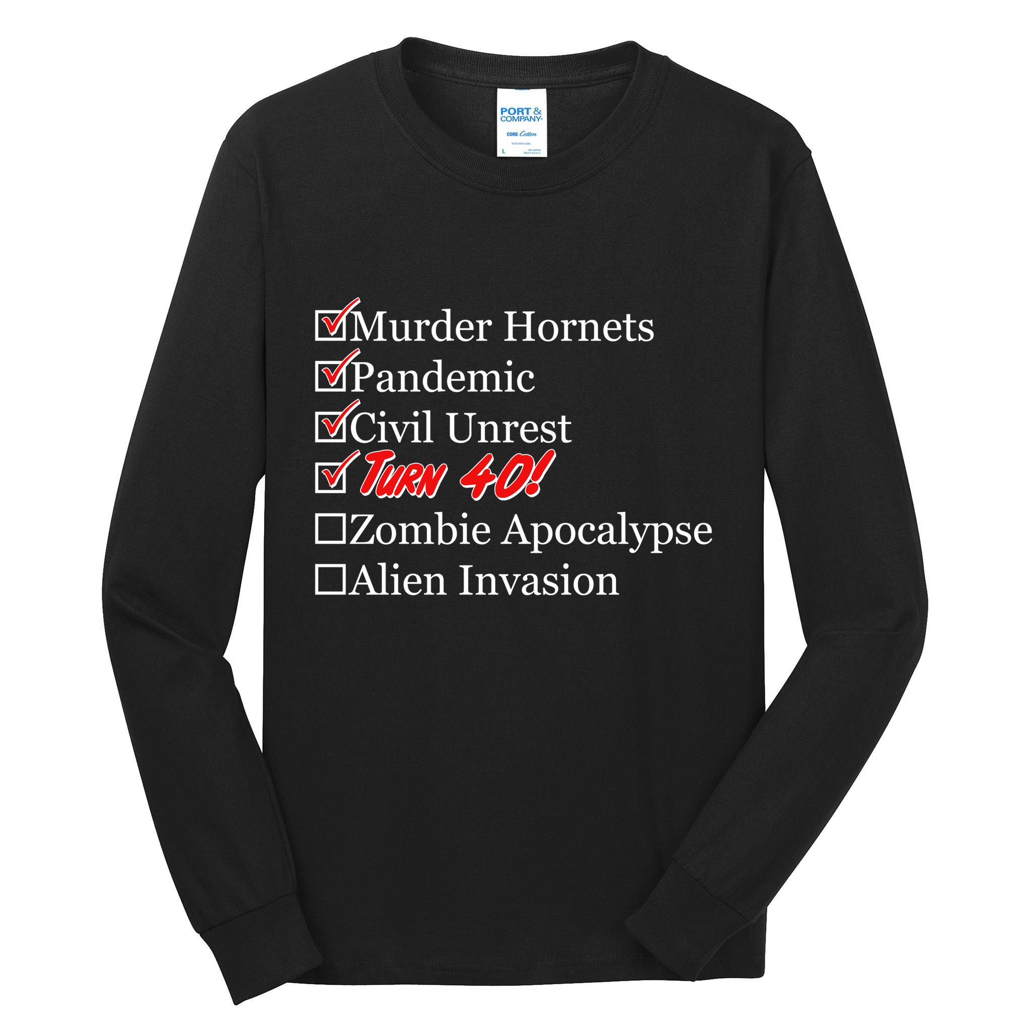 Funny Birthday in Quarantine Checklist 40th Birthday Tall Long Sleeve T-Shirt