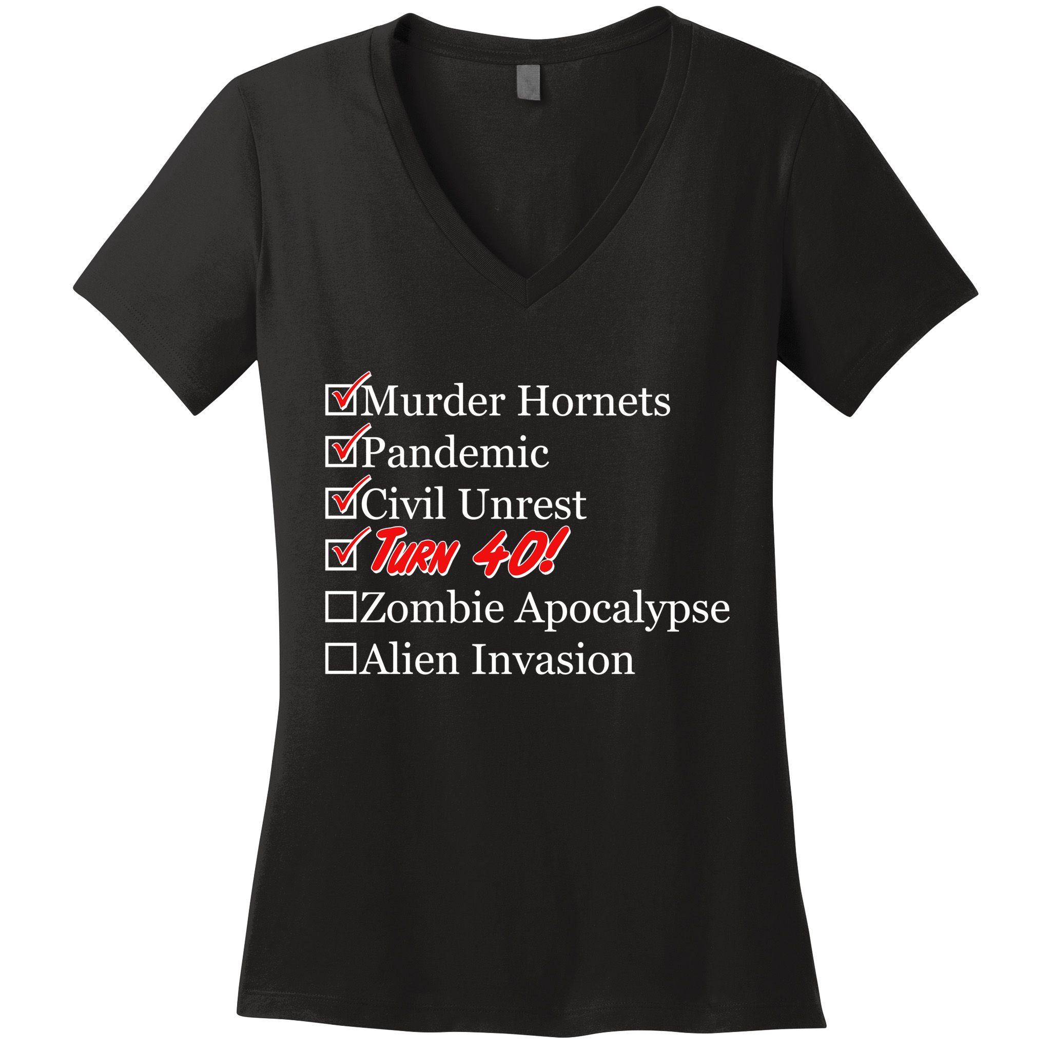 Funny Birthday in Quarantine Checklist 40th Birthday Women's V-Neck T-Shirt
