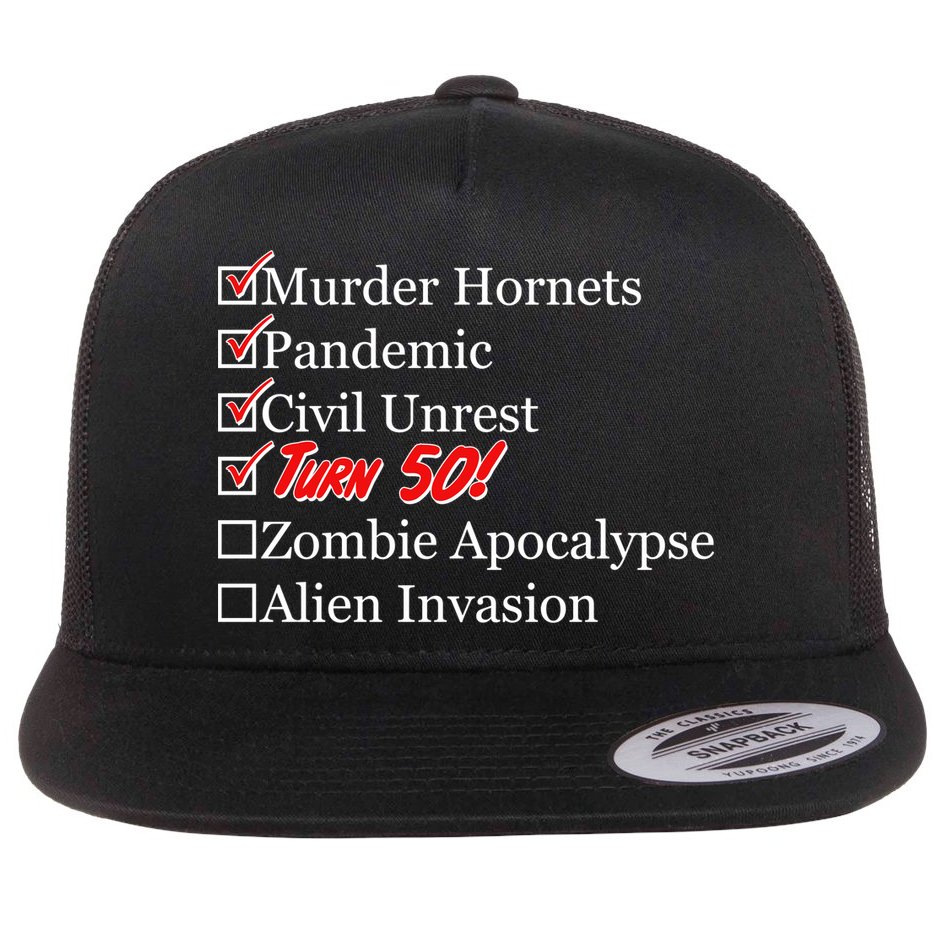 Funny Birthday In Quarantine Checklist 50th Birthday Flat Bill Trucker Hat